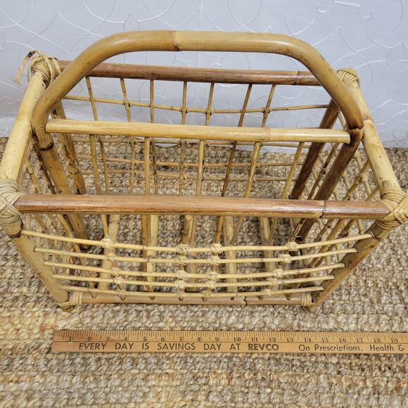 Vintage Bamboo Wicker Tiki Paper Book‎ Magazine Rack Holder Basket - Picture 7 of 8